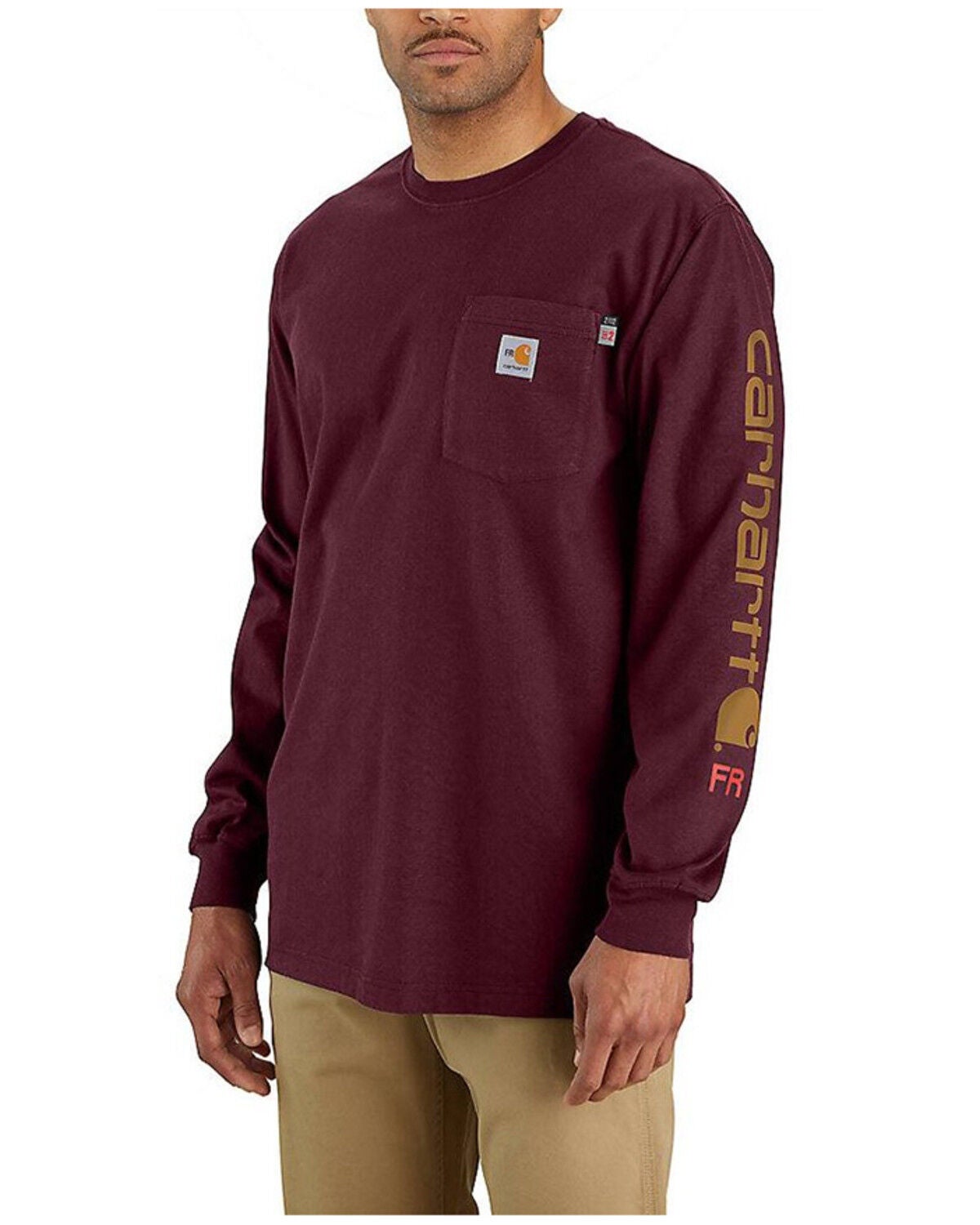 Carhartt Men's FR Force&reg; Loose Fit Lightweight Long Sleeve Pocket Work Shirt, Wine, hi-res