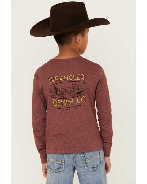 Wrangler Boys' Coyote Den Long Sleeve Graphic T-Shirt, Burgundy, hi-res