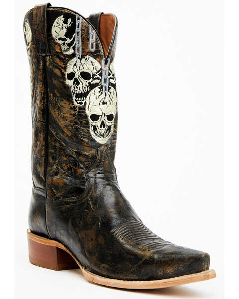 Dan Post Men's 13" Skull Face Tall Western Boot - Snip Toe, Black, hi-res