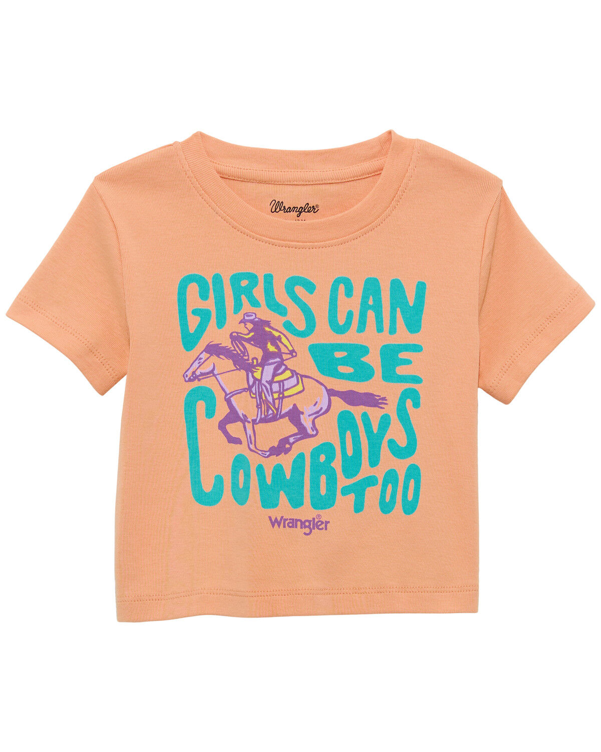 Image #1 - Wrangler Toddler Girls' Girls Can Be Cowboys Too Short Sleeve Graphic T-Shirt, Orange, hi-res