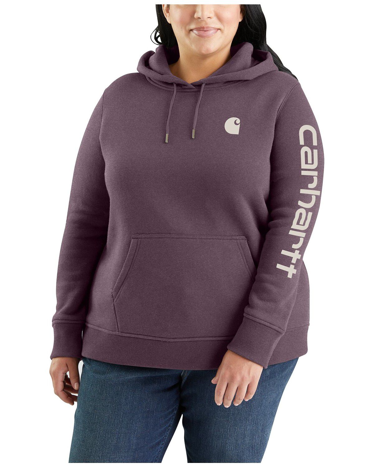 Carhartt Women's Relaxed Fit Heather Logo Sleeve Graphic Work Hoodie - Plus, Purple, hi-res