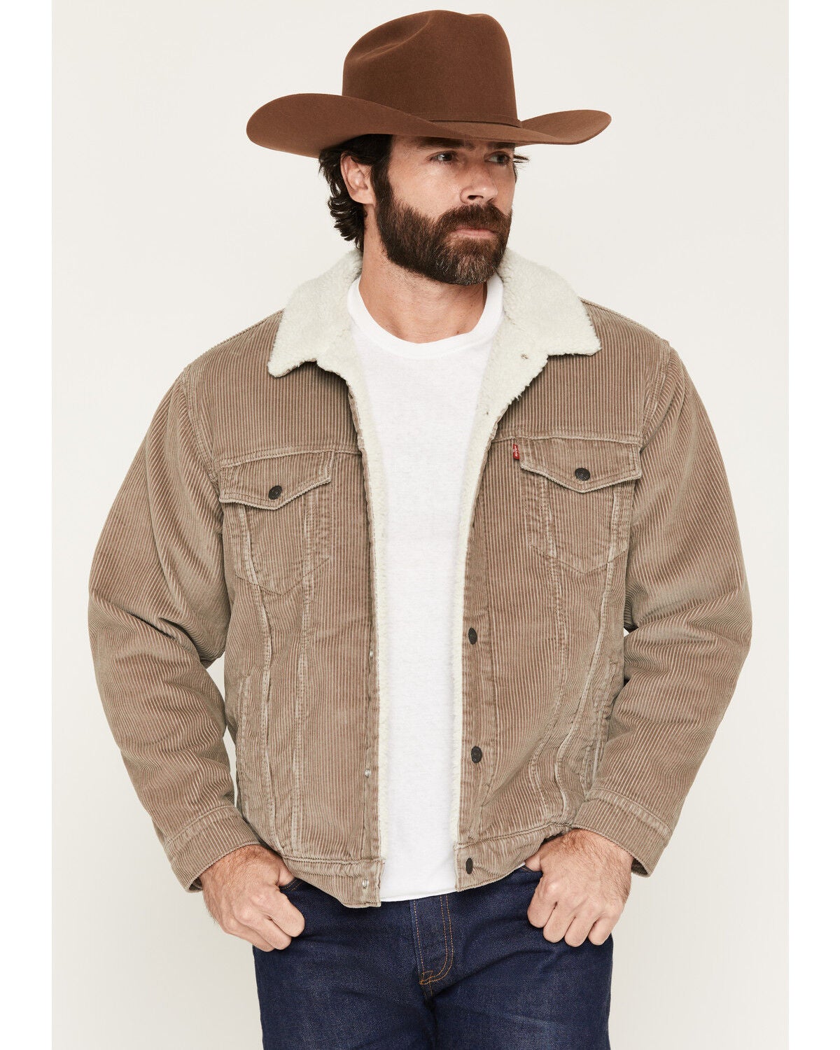 Image #1 - Levi's Men's Brindle Sherpa Lined Corduroy Trucker Jacket, Tan, hi-res