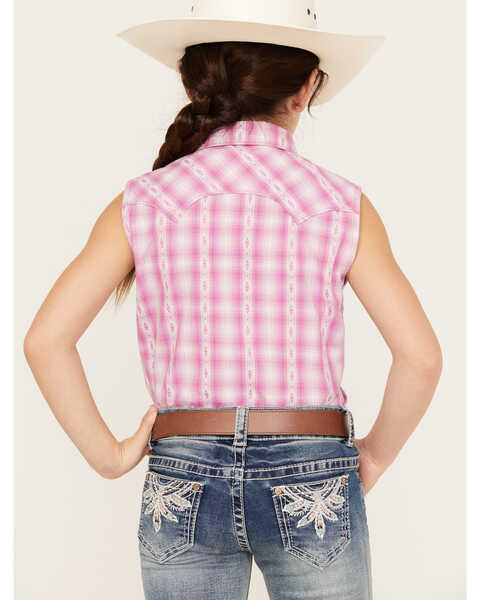 Image #4 - Shyanne Girls' Dobby Pearl Snap Western Shirt, Grape, hi-res
