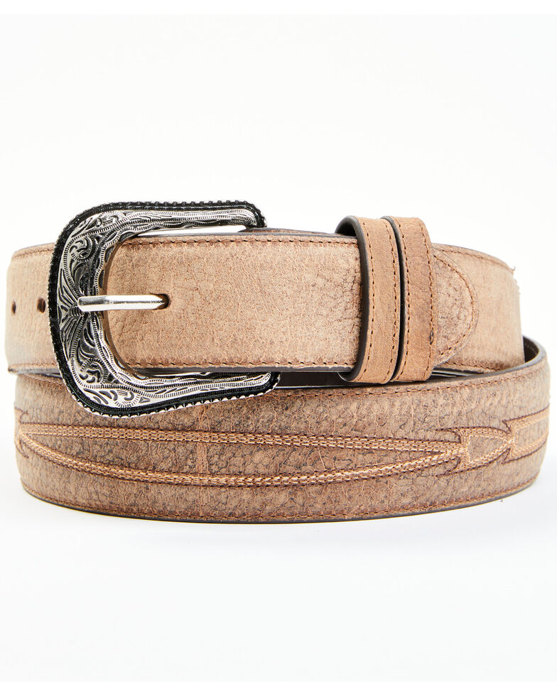 Moonshine Spirit Men's Brown Southwestern Stitched Leather Belt, Brown, hi-res