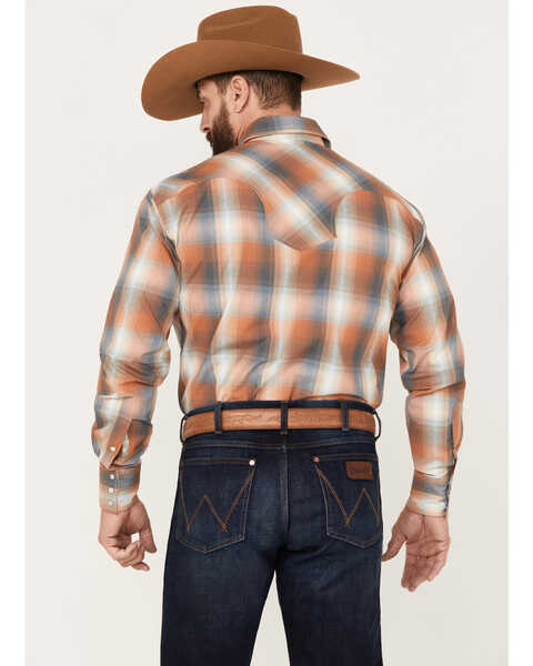Image #4 - Roper Men's Amarillo Plaid Print Long Sleeve Western Pearl Snap Shirt, Rust Copper, hi-res