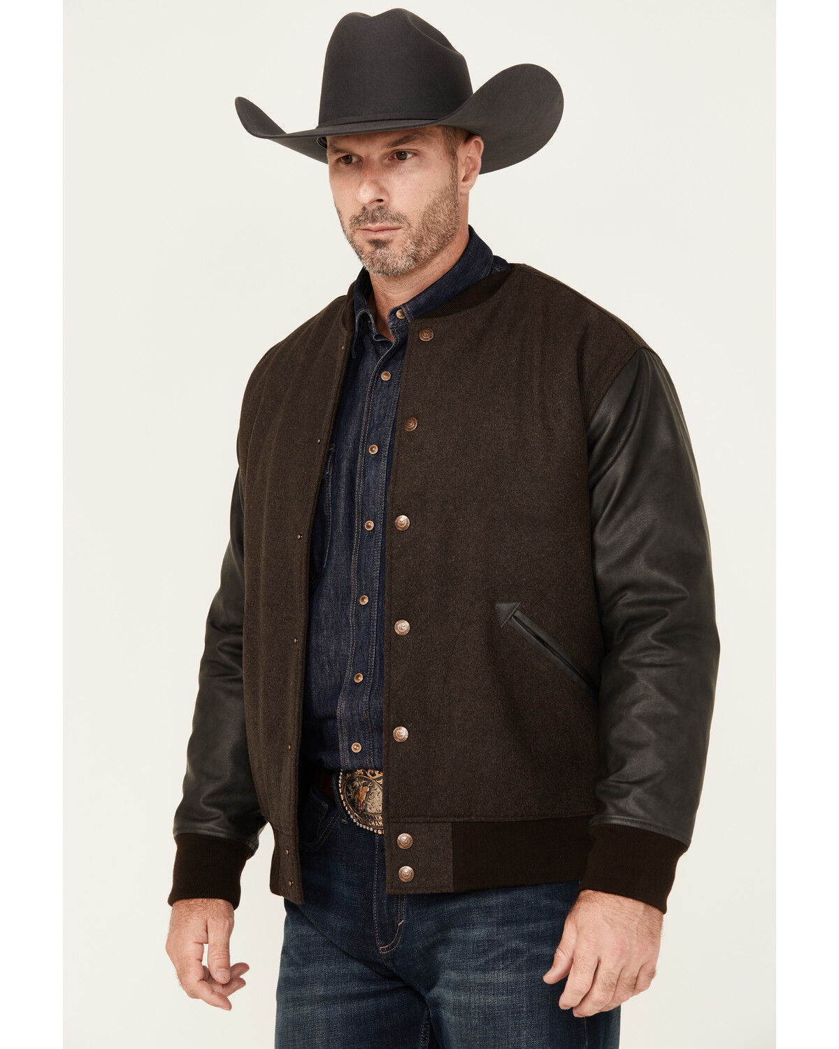 Image #2 - Cody James Men's Brighton Varsity Wool Jacket, Brown, hi-res