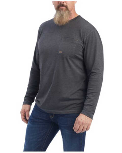 Image #1 - Ariat Men's Rebar Workman Born For This Long Sleeve Graphic T-Shirt , Charcoal, hi-res