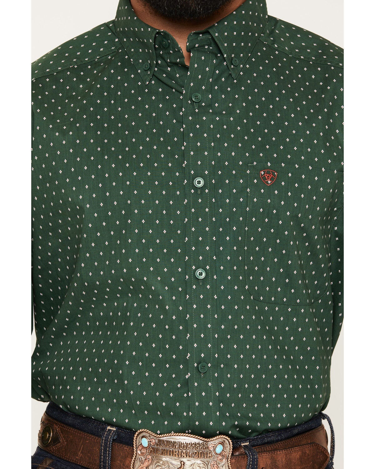 Image #3 - Ariat Men's Larkspur Medallion Print Long Sleeve Button-Down Western Shirt, Green, hi-res