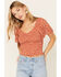 Image #2 - Beyond The Radar Women's Floral Print Smocked Top, Rust Copper, hi-res