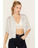 Image #2 - POL Women's Sequin Button Up Top, White, hi-res