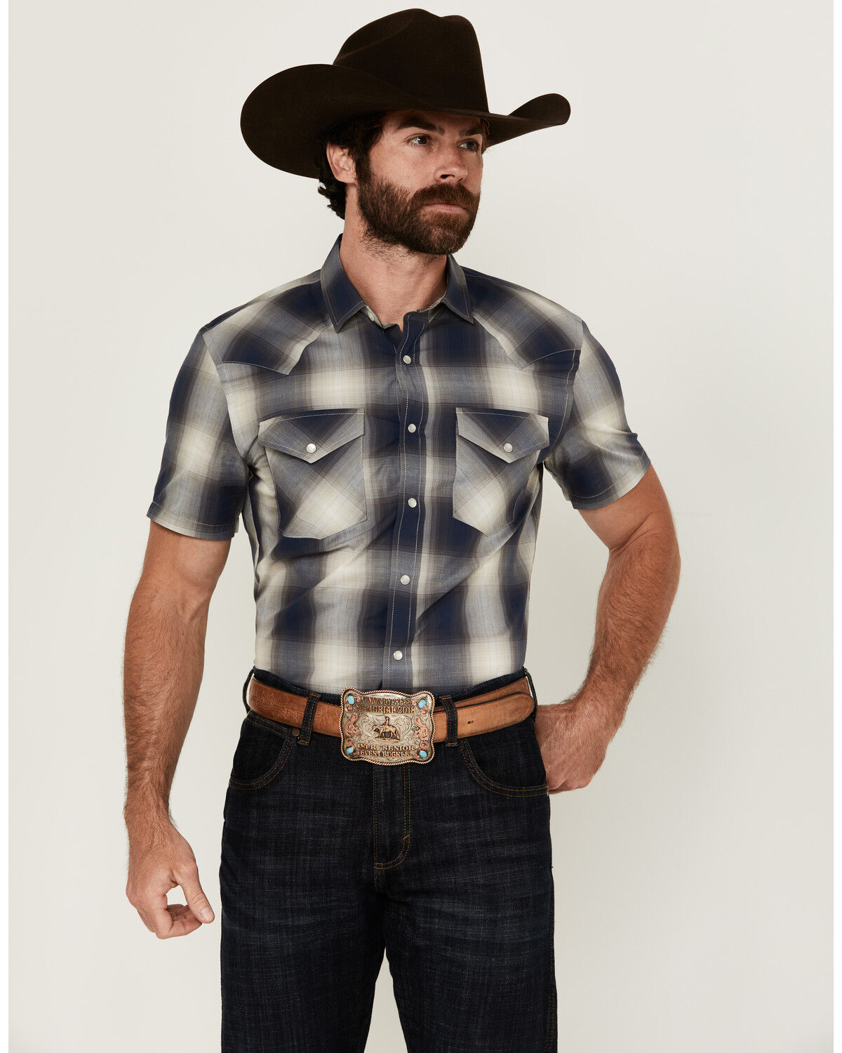 Image #1 - Pendleton Men's Frontier Plaid Print Short Sleeve Pearl Snap Western Shirt, , hi-res