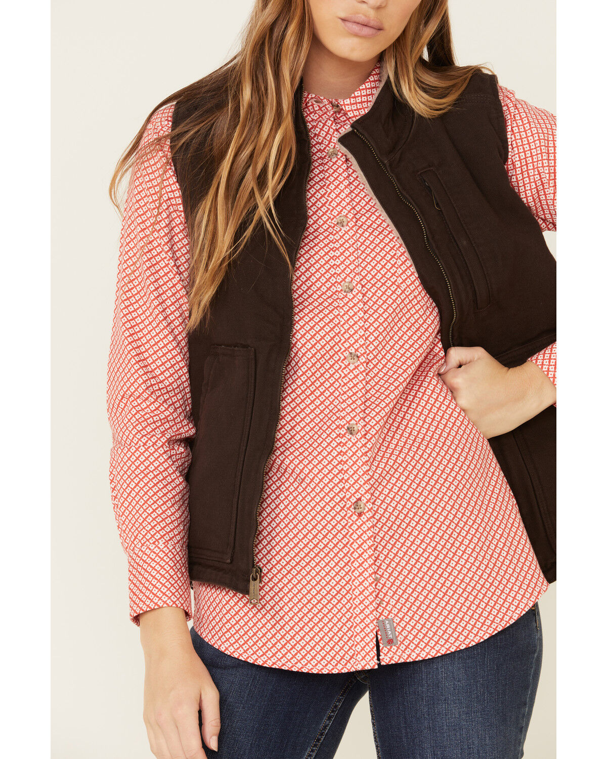 Image #3 - Carhartt Women's Dark Brown Washed Duck Sherpa Lined Vest, Brown, hi-res