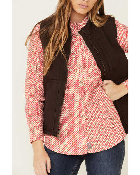 Image #3 - Carhartt Women's Dark Brown Washed Duck Sherpa Lined Vest , Brown, hi-res