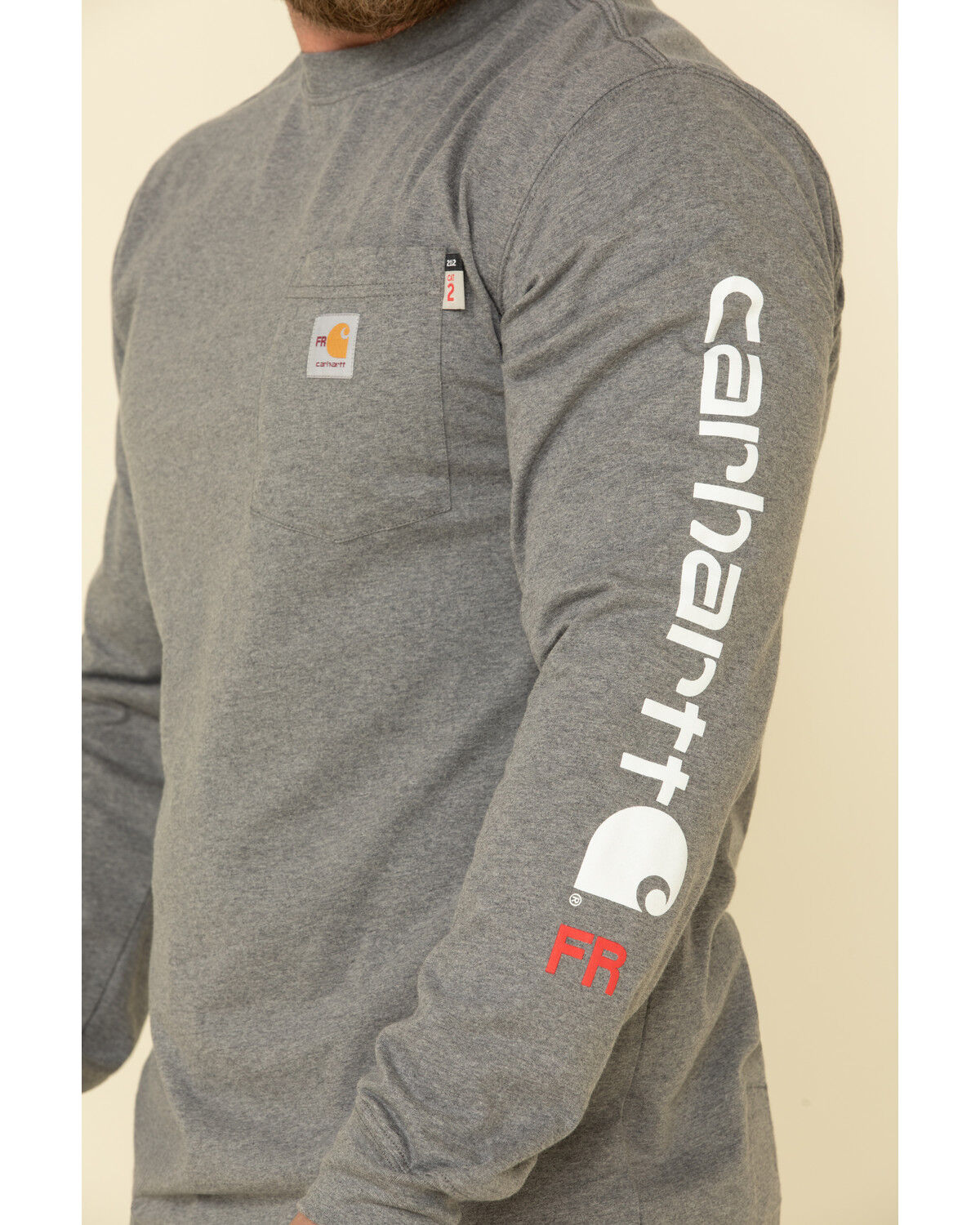 Image #4 - Carhartt Men's Granite FR Midweight Signature Logo Long Sleeve Work Shirt - Tall, Grey, hi-res