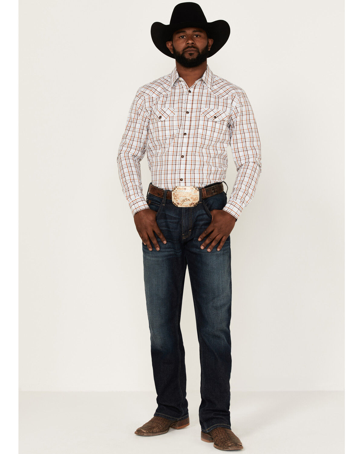 Image #2 - Cody James Men's Fortune Plaid Print Long Sleeve Snap Western Shirt, Brown/blue, hi-res