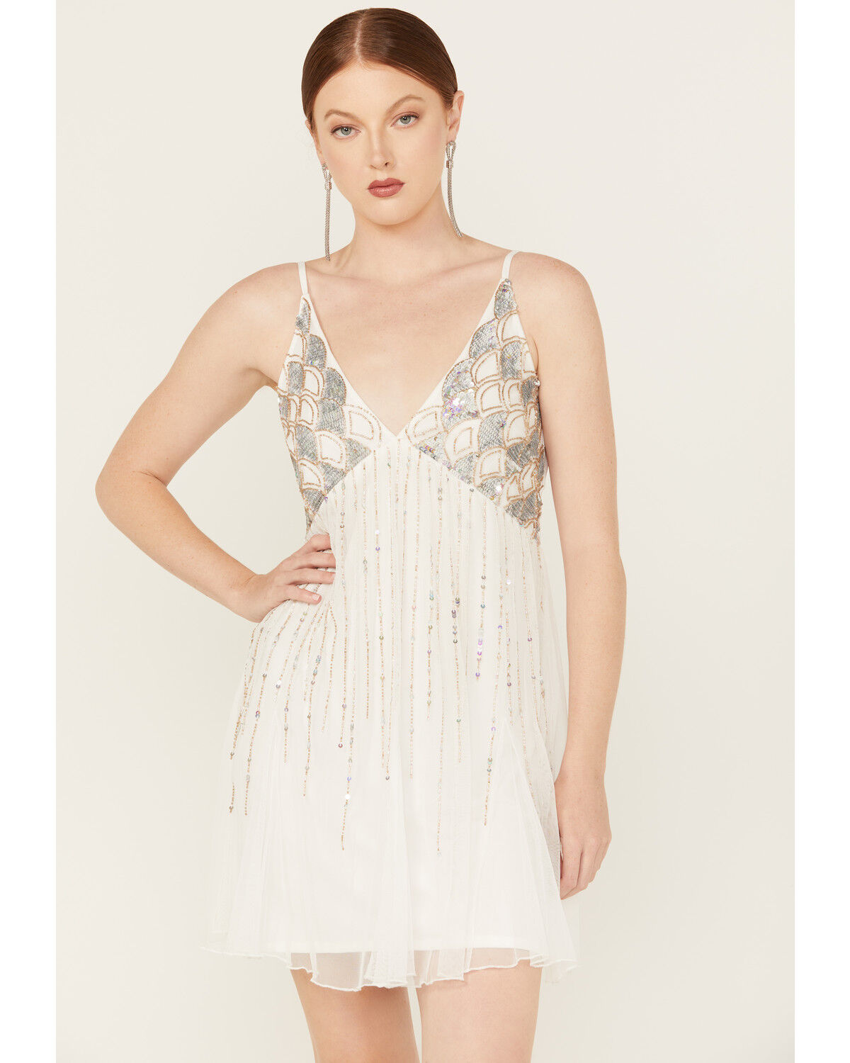 Image #2 - Angie Women's Sequins Sleeveless Slip Mini Dress, Ivory, hi-res