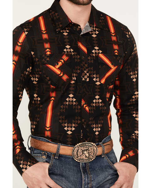 Image #3 - Rock & Roll Denim Men's Southwestern Print Stretch Long Sleeve Snap Western Shirt, Black, hi-res