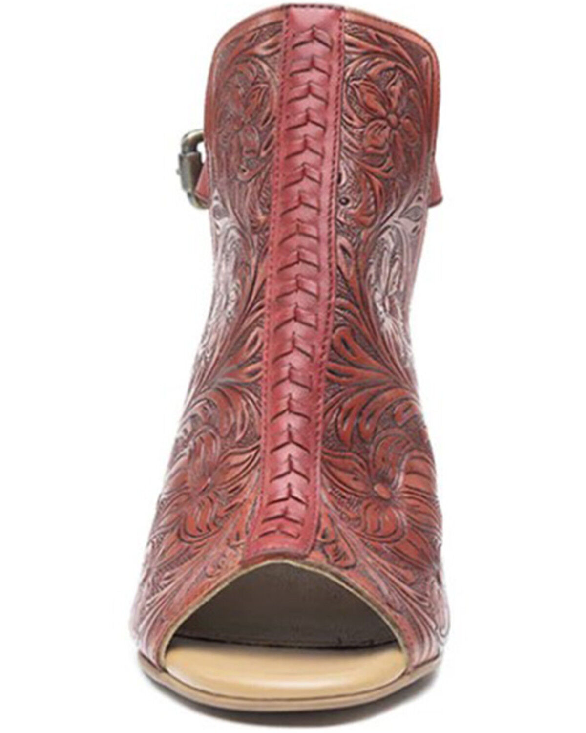 Image #3 - Myra Bag Women's Callandra High Front Hand Tooled Sandal Shoes, Red, hi-res