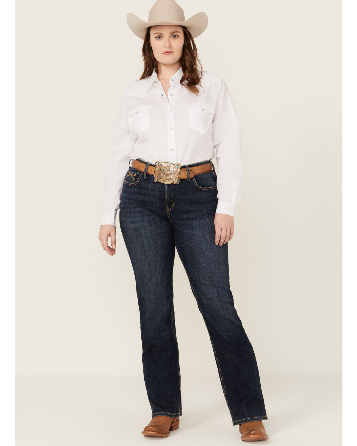 Image #3 - Ariat Women's Desiree Dark Wash Perfect Rise Bootcut Stretch Denim Jeans - Plus, Dark Wash, hi-res