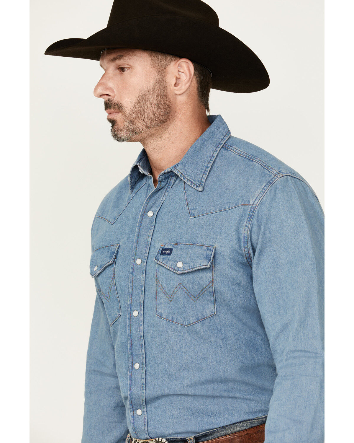 Image #2 - Wrangler Men's Stonewash Denim Long Sleeve Work Shirt, Stonewash, hi-res