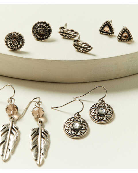 Image #3 - Shyanne Women's Shimmer Concho Feather Earring 6-Piece Set, Silver, hi-res