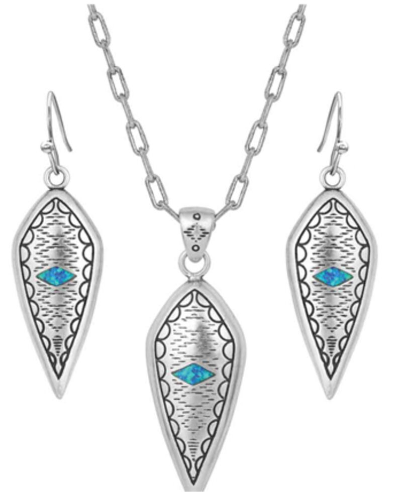 Montana Silversmiths Women's Beholder's Eye Scalloped Opal Jewelry Set, Silver, hi-res