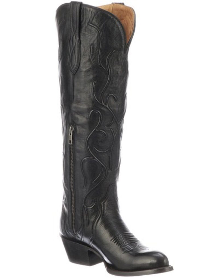Lucchese Women's Peri Western Boots - Round Toe, Black, hi-res