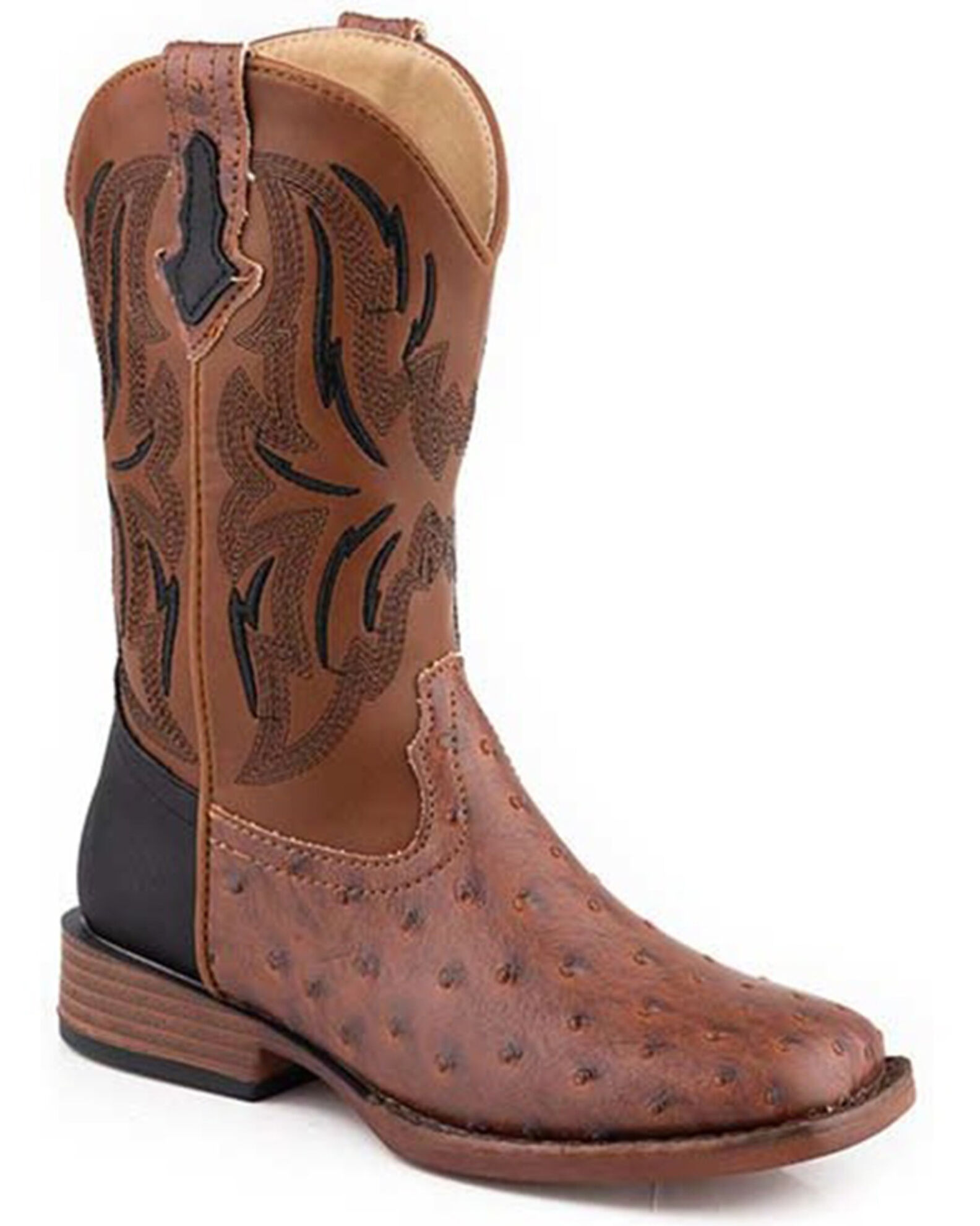Roper Boys Dalton Ostrich Print Western Boots Broad Square Toe Sheplers