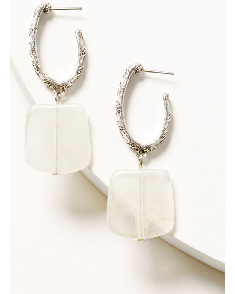 Shyanne Women's Silver Oval Ivory Stone Dangle Earrings, Silver, hi-res