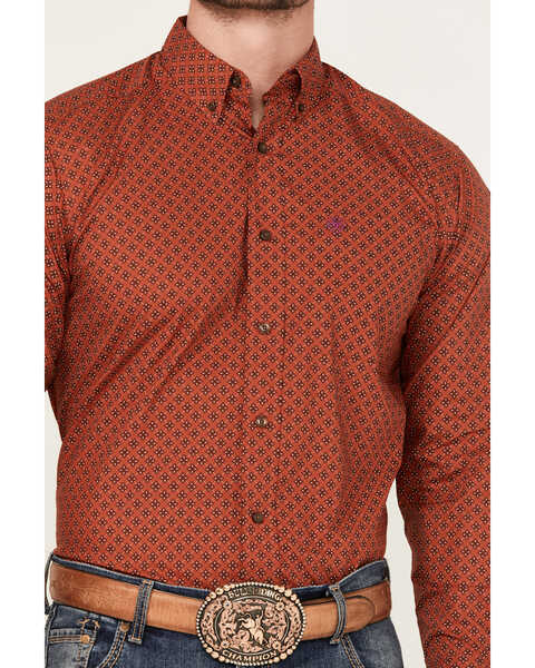 Image #3 - Ariat Men's Samson Geo Print Long Sleeve Button-Down Western Shirt, Rust Copper, hi-res