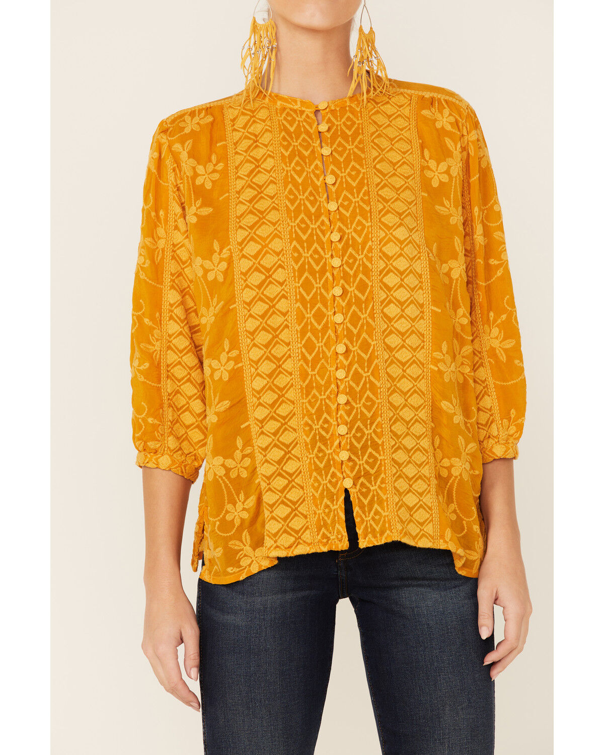 Image #2 - Johnny Was Women's Ciaga Phoebe Button Down Top, Gold, hi-res