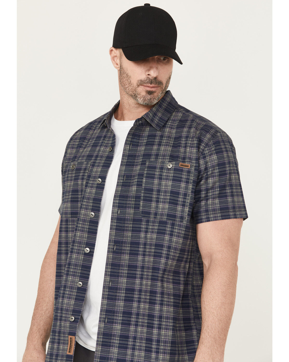 Image #2 - Lucky Brand Workwear Men's Plaid Print Short Sleeve Button-Down Work Shirt, Blue, hi-res