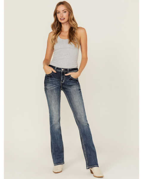 Image #3 - Grace in LA Women's Medium Wash Mid Rise Swirl Pocket Bootcut Stretch Denim Jeans , Medium Wash, hi-res