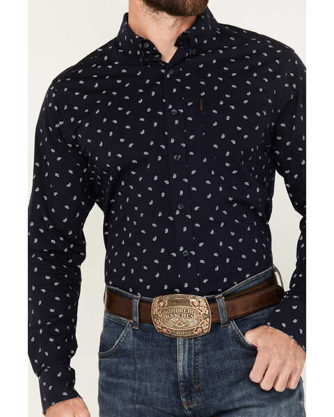 Image #3 - Ariat Men's Marco Paisley Print Long Sleeve Button-Down Stretch Western Shirt, Dark Blue, hi-res