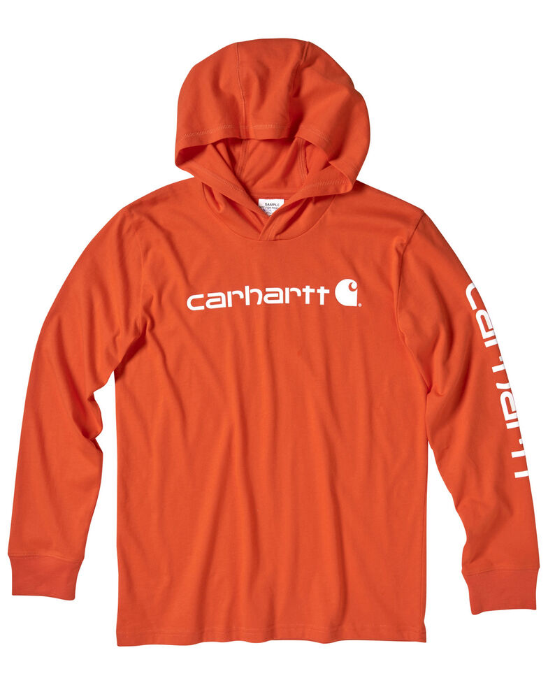 Carhartt Youth Boys' Orange Logo Sleeve Hooded Sweatshirt , Dark Orange, hi-res