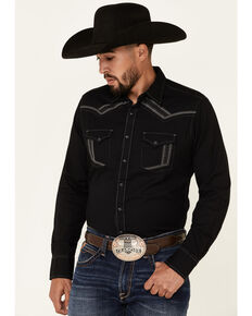 Rock 47 By Wrangler Men's Black Embroidered Long Sleeve Snap Western Shirt , Black, hi-res