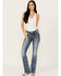 Image #3 - Miss Me Women's Dark Wash Mid Rise Downward Wing Pocket Bootcut Stretch Denim Jeans, Dark Wash, hi-res