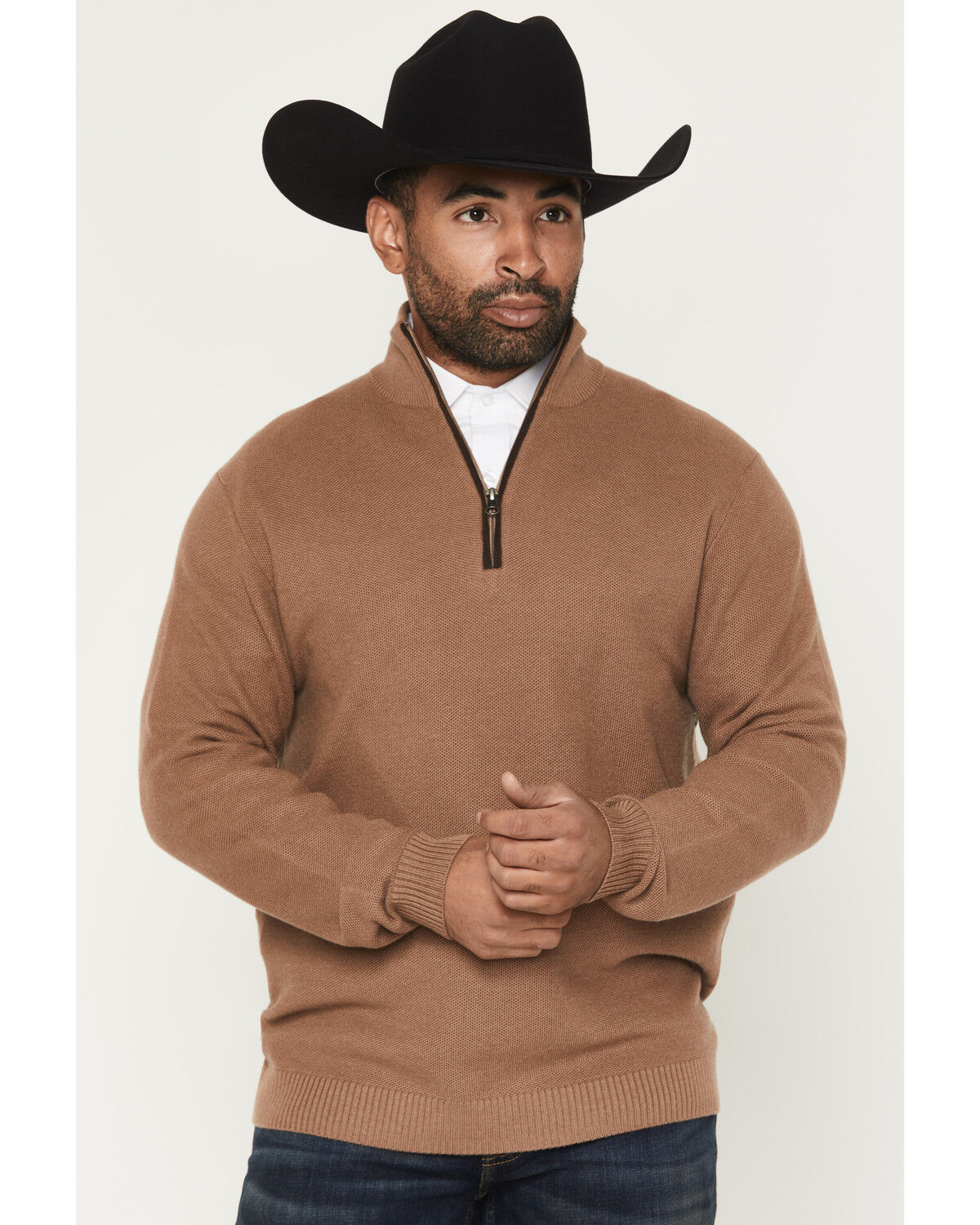 Image #1 - Cody James Black 1978™ Men's Parker Solid 1/4 Zip Pullover Sweater, Camel, hi-res