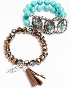 Shyanne Women's Hidden Treasure 2fer Concho Stretch Bracelet Set, Silver, hi-res
