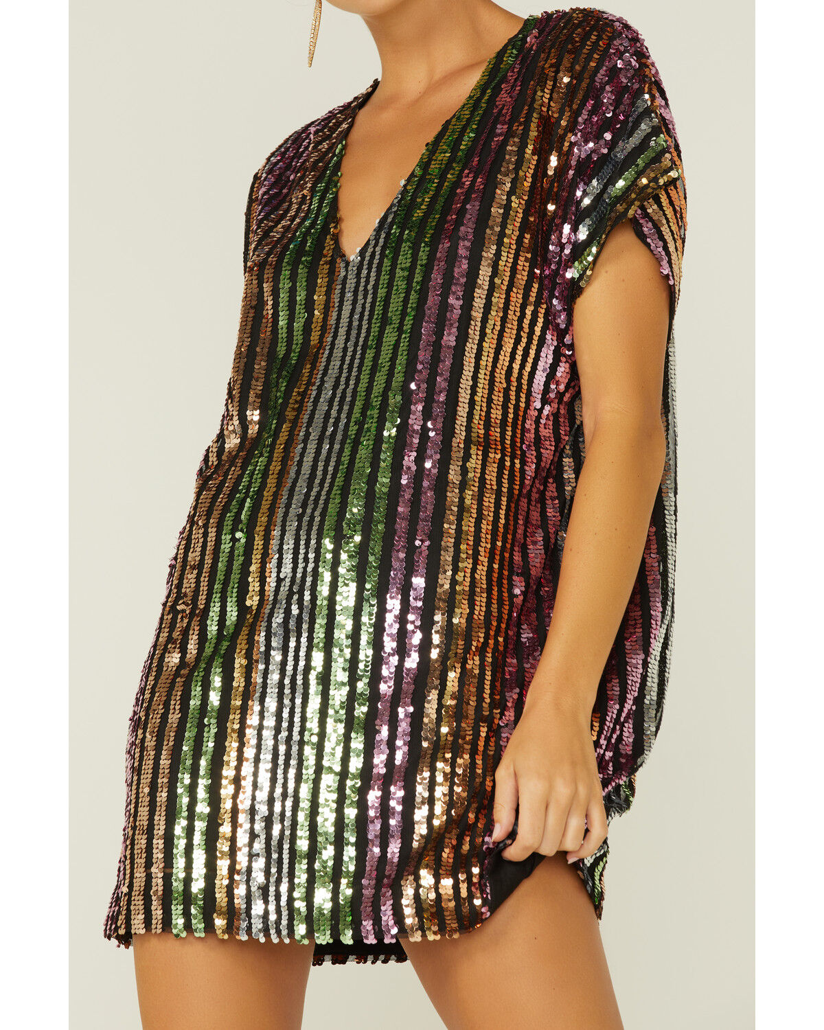 Image #3 - By Together Women's Rainbow Striped Short Sleeve Sequins T-Shirt Dress, , hi-res