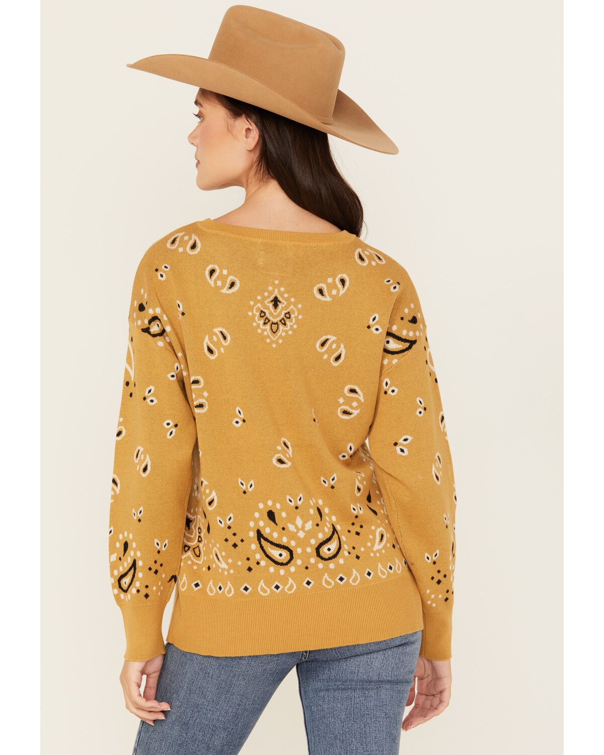 Image #4 - Cotton & Rye Women's Bandana Print Sweater, Gold, hi-res