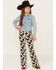 Image #1 - Rock & Roll Denim Girls' Cow Print Bargain Button Stretch Flare Jeans , Multi, hi-res