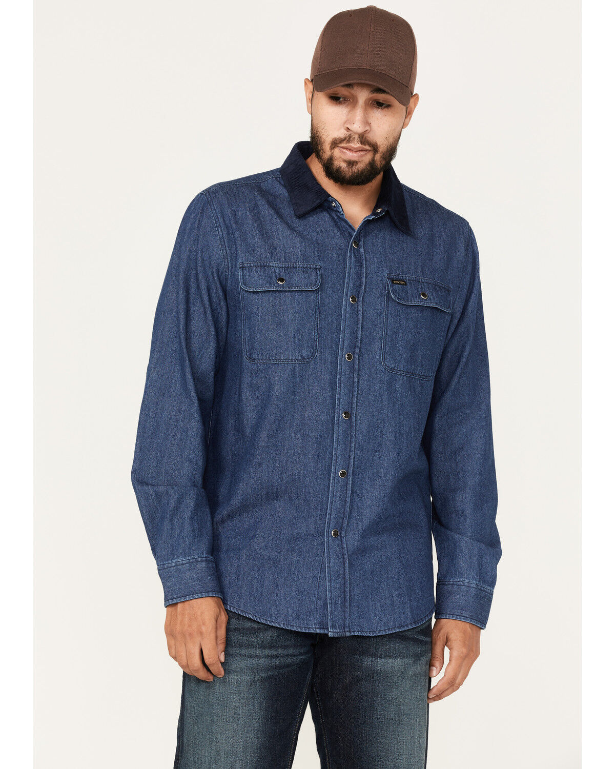 Image #1 - Brixton Men's Bowery Reserve Long Sleeve Snap Shirt, Indigo, hi-res