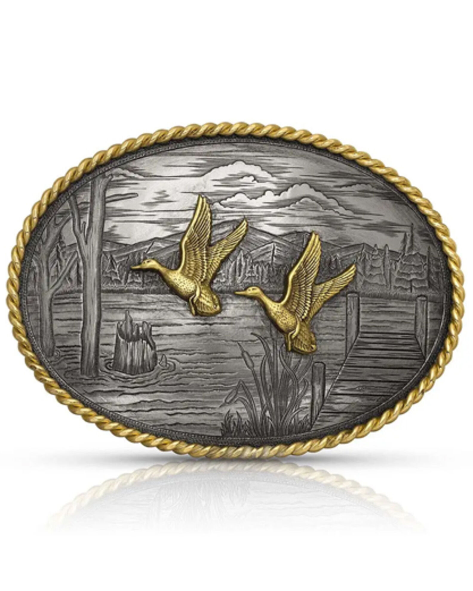 Image #1 - Montana Silversmiths Women's On The Banks With Ducks Belt Buckle, Silver, hi-res