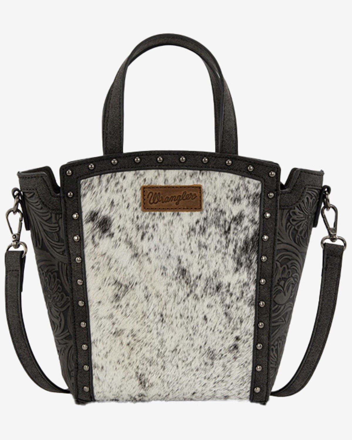 Wrangler Women's Cowhide Embossed Crossbody Tote Bag, Black, hi-res