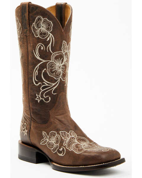Shyanne Women's Lasy Western Boots - Broad Square Toe, Brown, hi-res