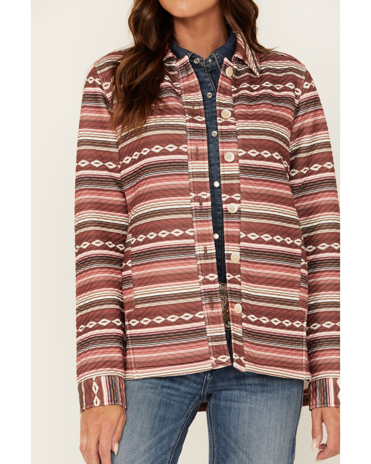 Image #3 - Shyanne Women's Southwestern Print Zig Zag Quilted Shacket, Dark Red, hi-res