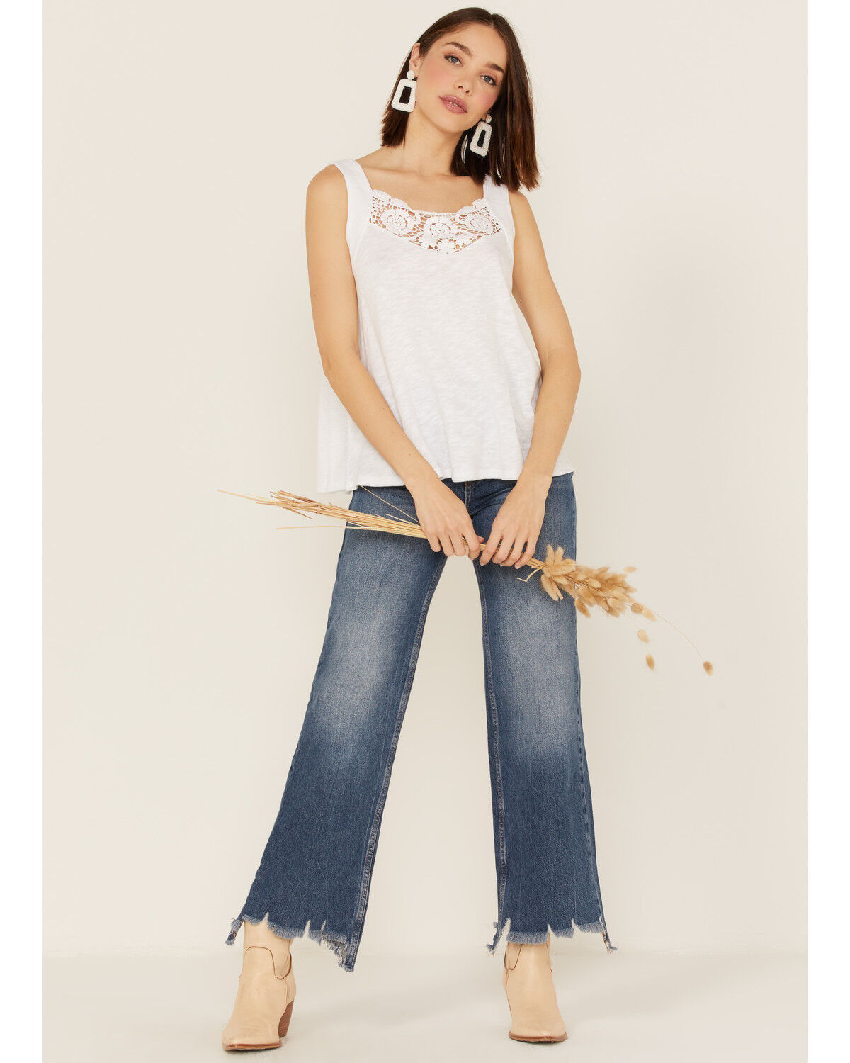 Image #2 - Wrangler Retro Women's Crochet Knit Lace Tank Top, White, hi-res