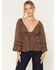 Image #1 - Angie Women's Floral Print Long Sleeve Shirt, Dark Brown, hi-res