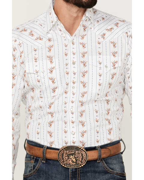 Image #3 - Ely Walker Men's Floral Striped Long Sleeve Pearl Snap Western Shirt , White, hi-res